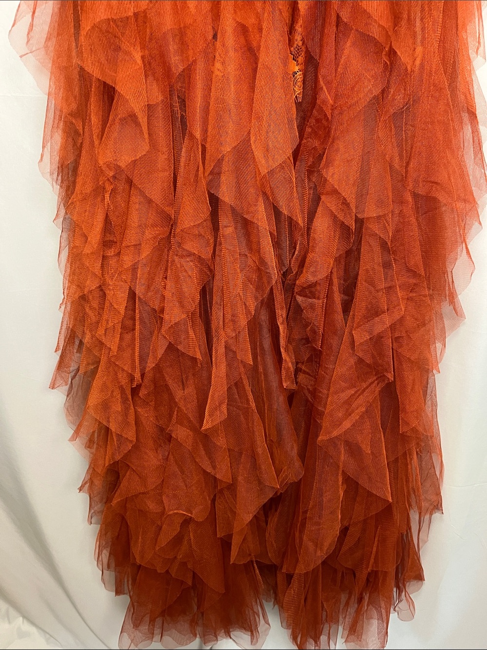 For love & lemons NWT bustier strapless lace tulle ruffle gown rust sz L - Picture 6 of 12